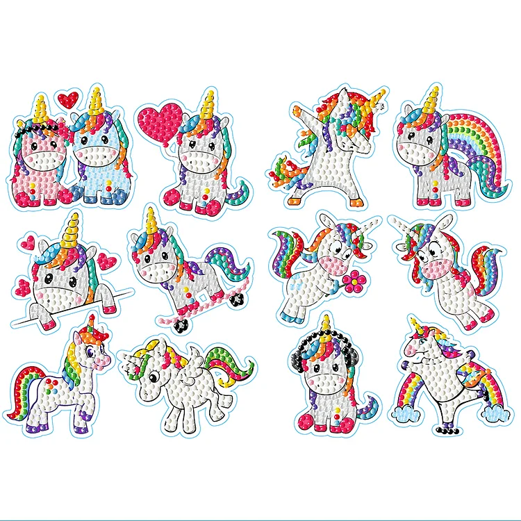 12 PCS Crystal DIY Diamonds Painting Sticker for Child Gift (Cartoon Unicorn)