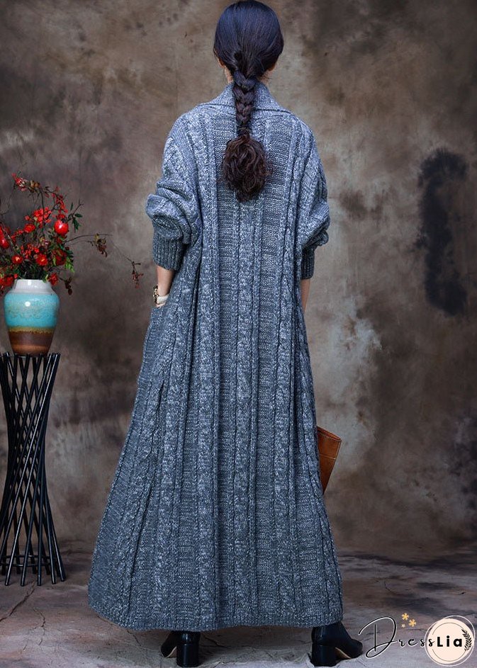Loose Grey V Neck Woolen knit trench coats Spring