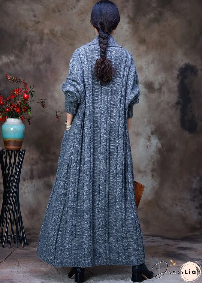 Loose Grey V Neck Woolen knit trench coats Spring