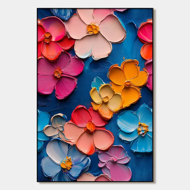 JEWEL GARDEN: Colorful Impasto Floral Oil Painting on Canvas（Canvas painting）