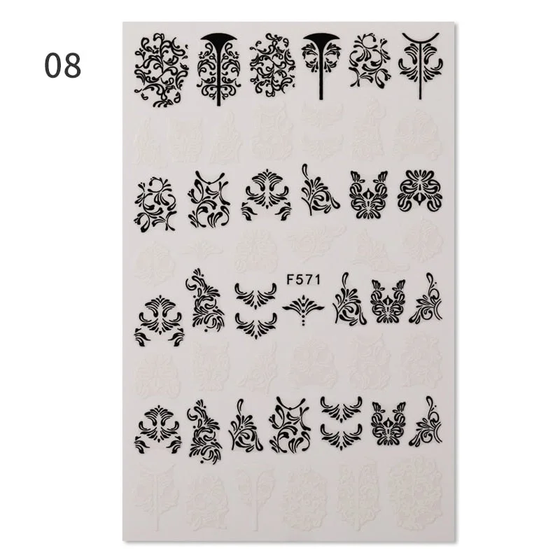 1 Sheet Flower Leaf Tree Green 3D Bronzing Nail Art Stickers Black White Sliders Summer DIY Decals for Nail Art Decoration