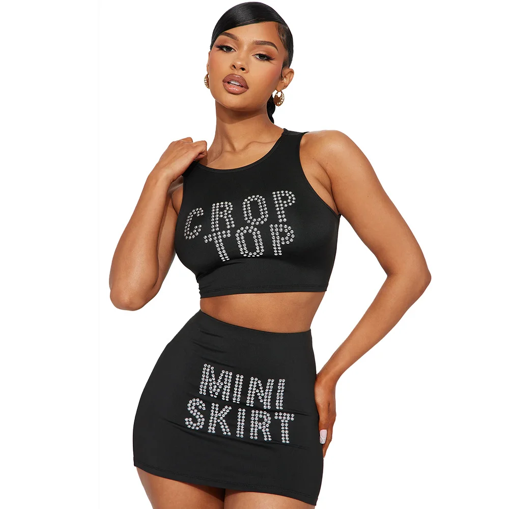 Sexy Sleeveless Round Neck Top Bag Hip Skirt Slim Two-piece Set | IFYHOME