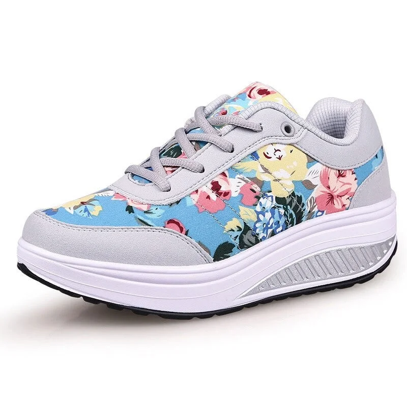 Women Casual Shoes Printed Canvas New Arrival Fashion Lace-up Platform Sneakers