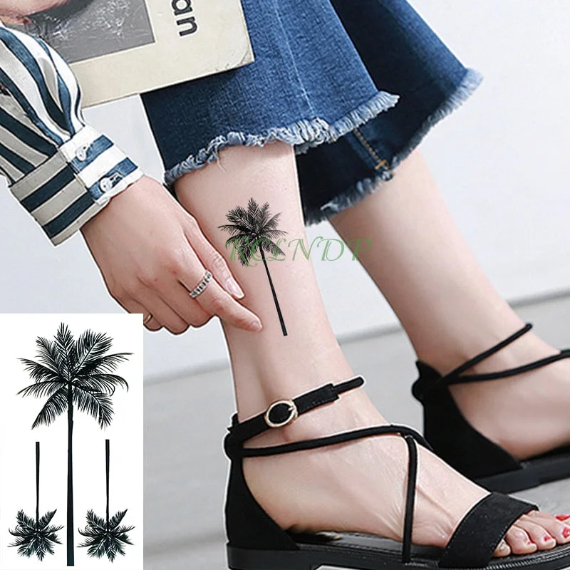 Waterproof Temporary Tattoo Sticker coconut tree Fake Tatto Flash Tatoo Tatouage Wrist Foot Hand For Girl Women Men