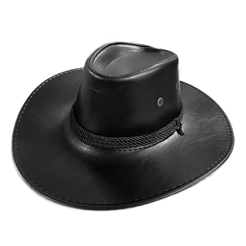 American Western Cowboy Hat Spring And Autumn Leather Men’s Mountain Climbing Spanish Women’s Sun Big Edge Sun Hat Sunscreen Travel