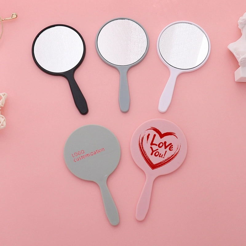 Round Mirror Mini Portable Mirror Handheld Makeup Mirror Cute Portable Handle Mirror Printable LOGO Plastic Small Mirror