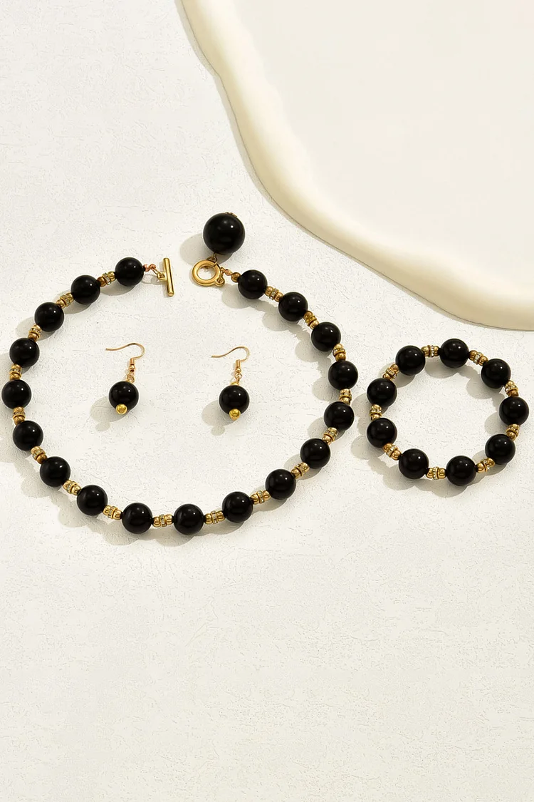 Wedding Pearl Beaded Chain Earrings Necklace Bracelet Jewelry Set 2024 - Xpluswear