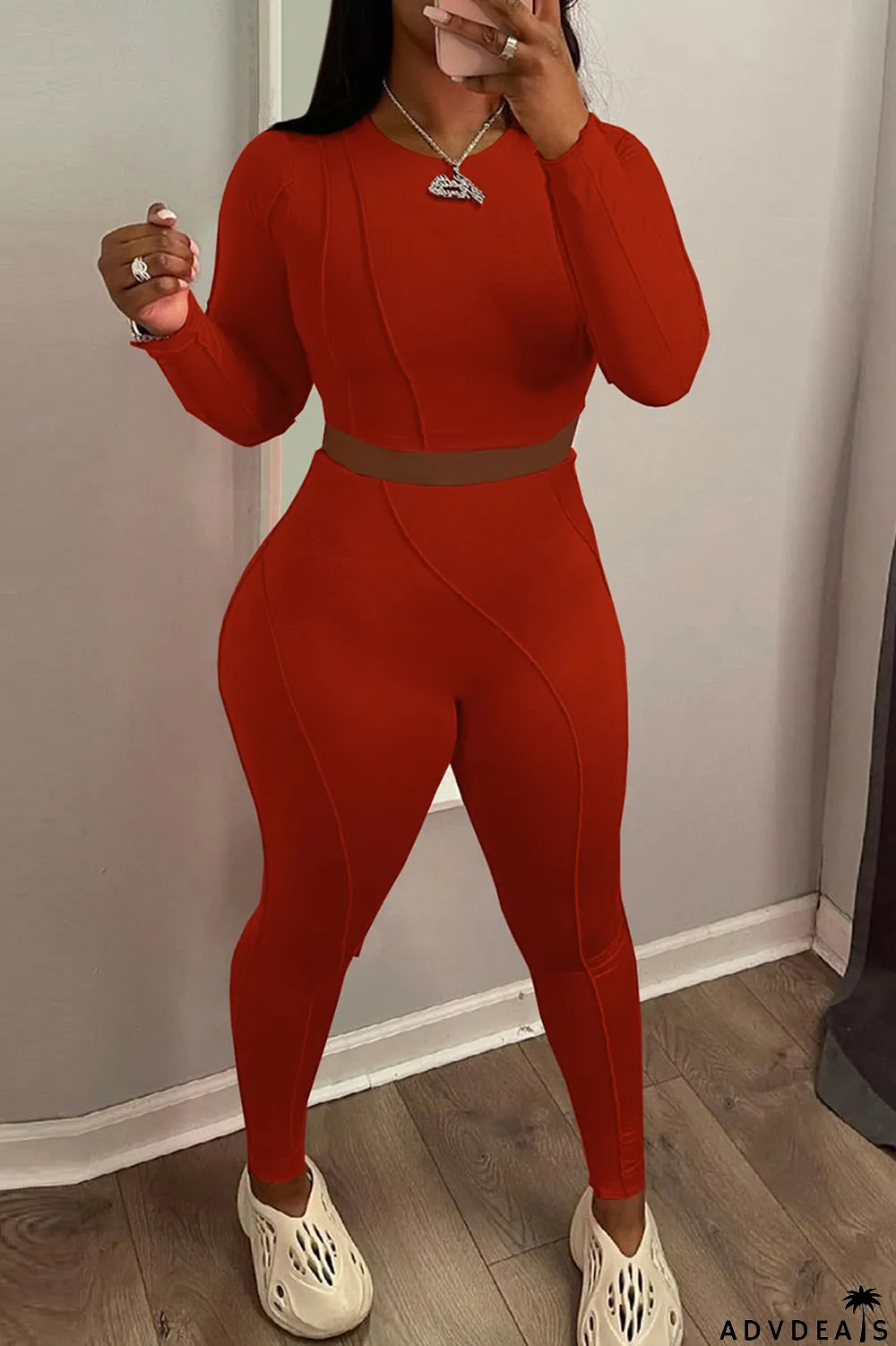 Black Casual Solid Hollowed Out Split Joint Frenulum O Neck Long Sleeve Two Pieces