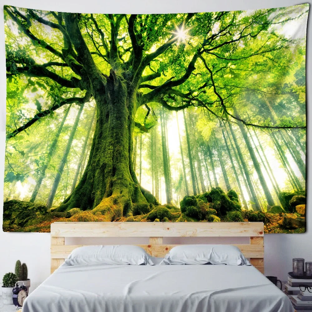 Beautiful Natural Forest Large Tapestry Wall Hanging Scenery Bohemian Mandala Art Living Room Background Home Decor