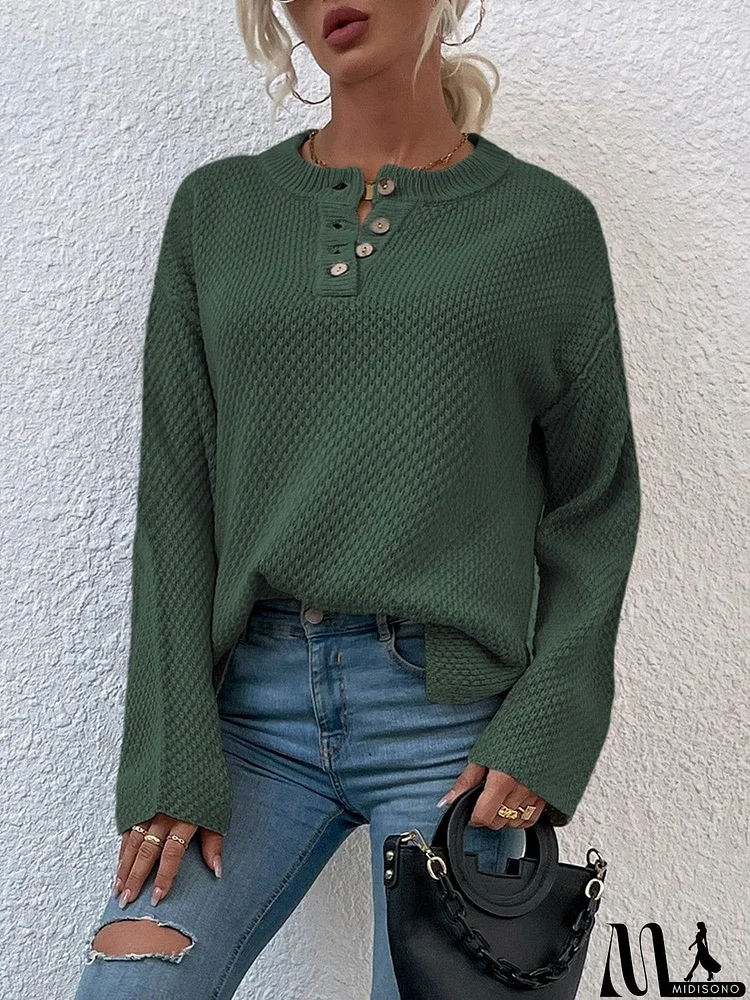 Quarter-Button Slit Sweater