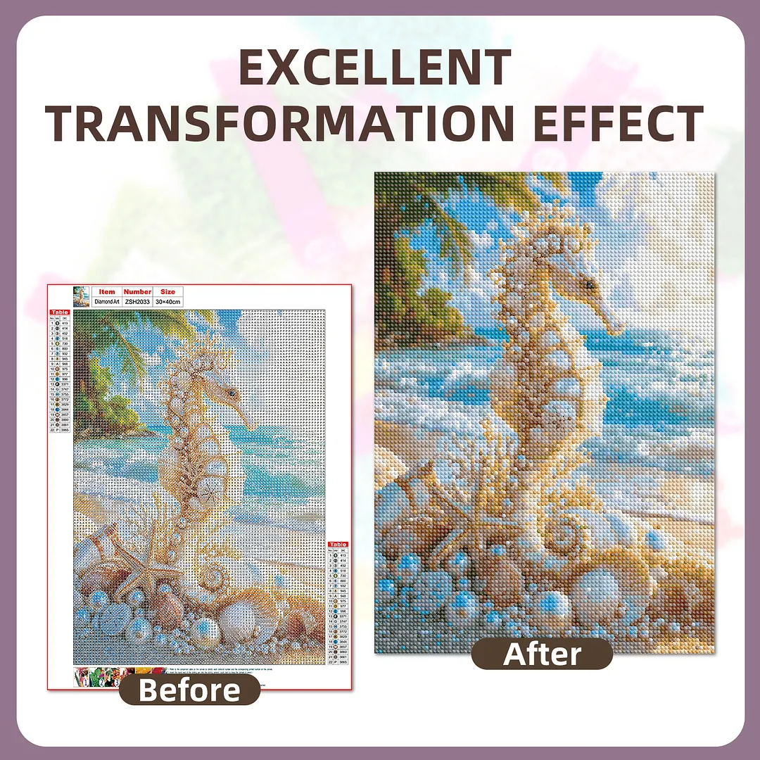 Pearl Seahorse Ornament Full DIY 5D Round Drill Diamond Painting Kit for Adults/Beginners Gift Home Decor Diamond Dots Paintings Picture Arts Craft 30x40cm