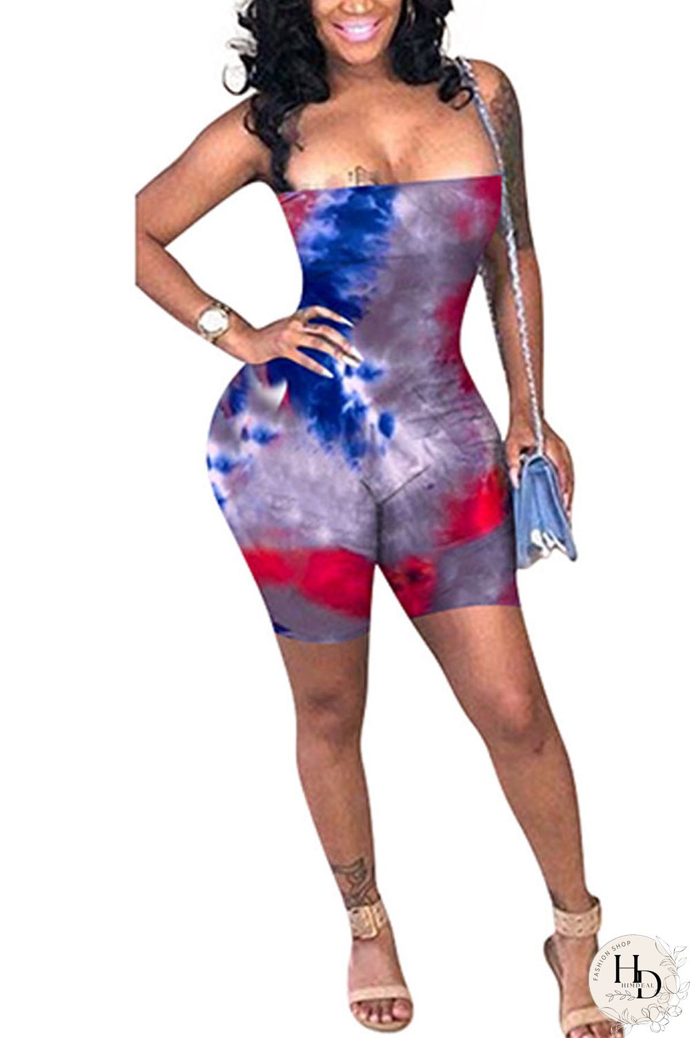 Green Fashion Sexy Coloured drawing Backless Polyester Sleeveless Slip Jumpsuits