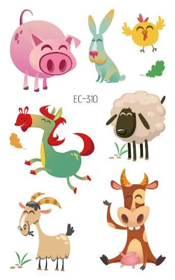 24 kinds Cartoon Animals Temporary Tattoo Stickers for Kids Lion Tiger Giraffe Elephant Fox Hedgehog Turtle tatouage temporaire