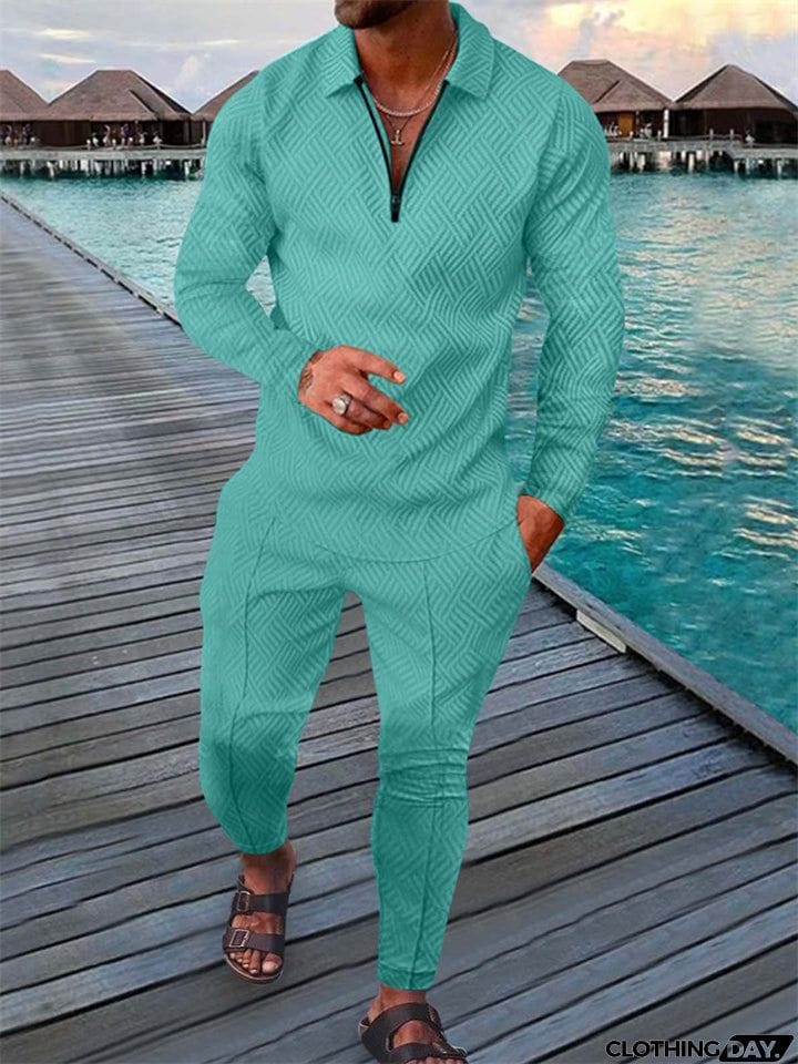 Spring Holiday Men's Lapel Quarter-Zip Pullover Fashion Sets