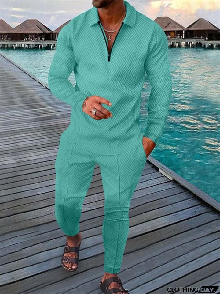 Spring Holiday Men's Lapel Quarter-Zip Pullover Fashion Sets