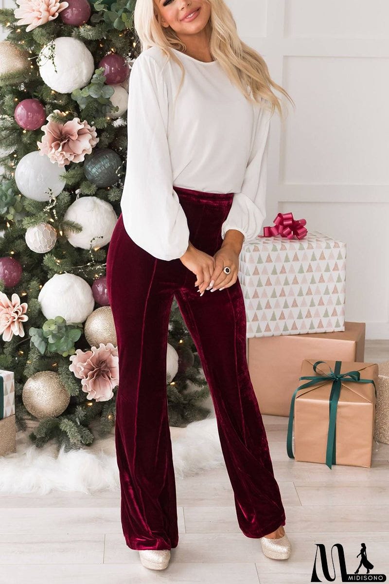 MidiSono - Cheerful Velvet Seam Flares Pants