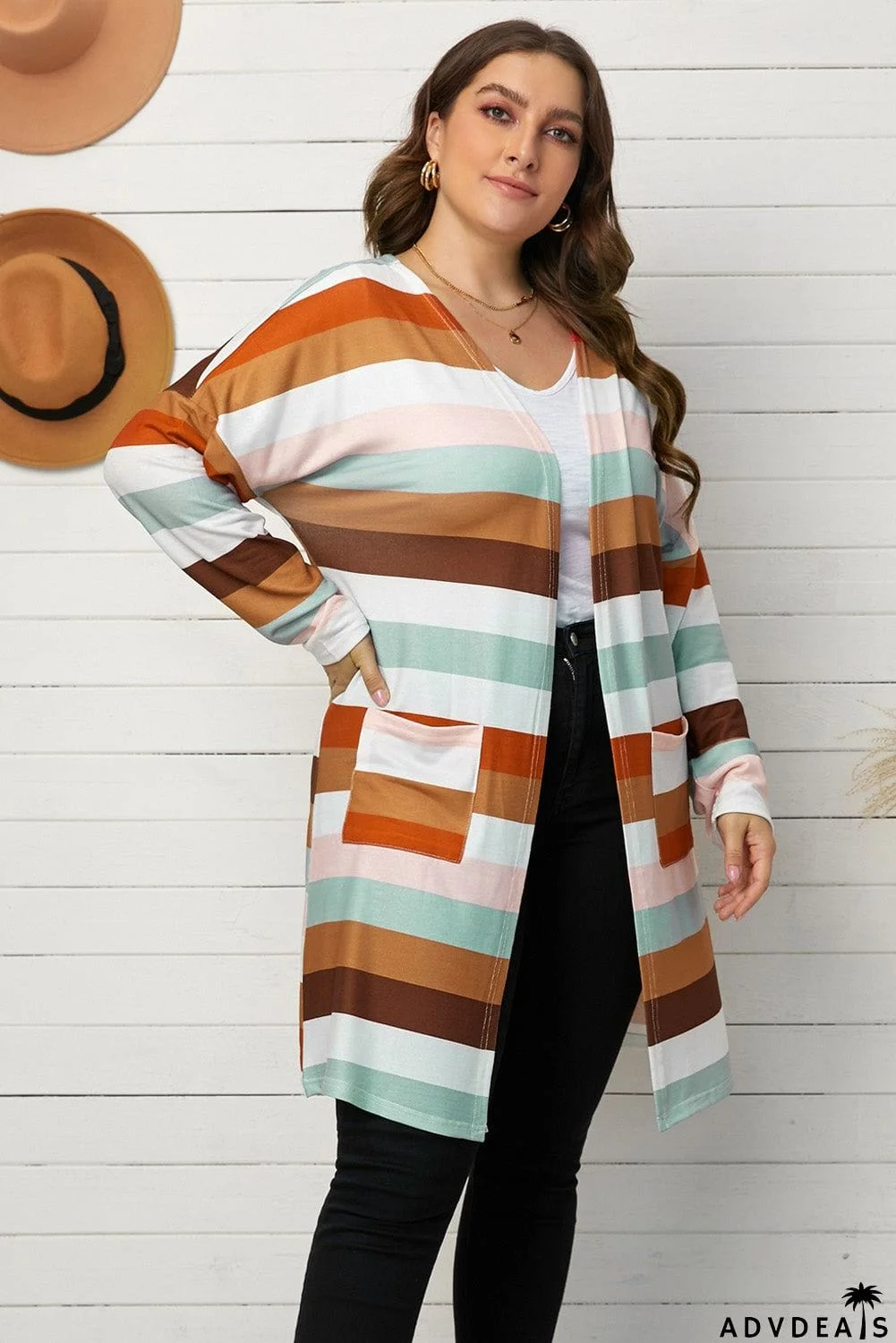 Stripe Plus Size Cardigan