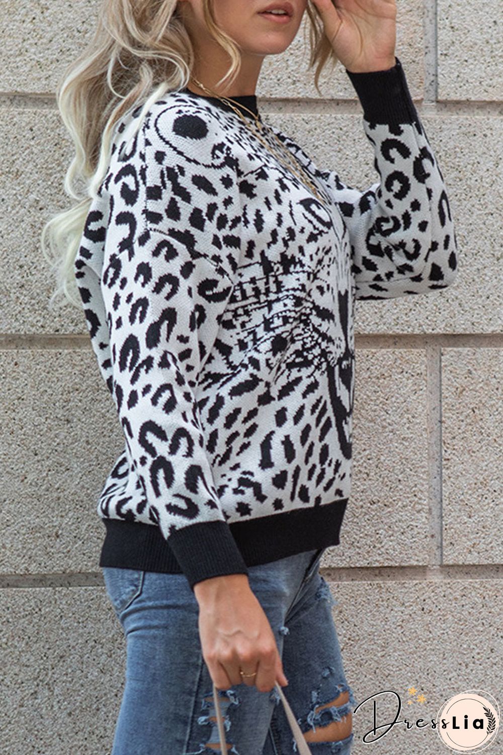 Fashion Casual Leopard Split Joint O Neck Tops