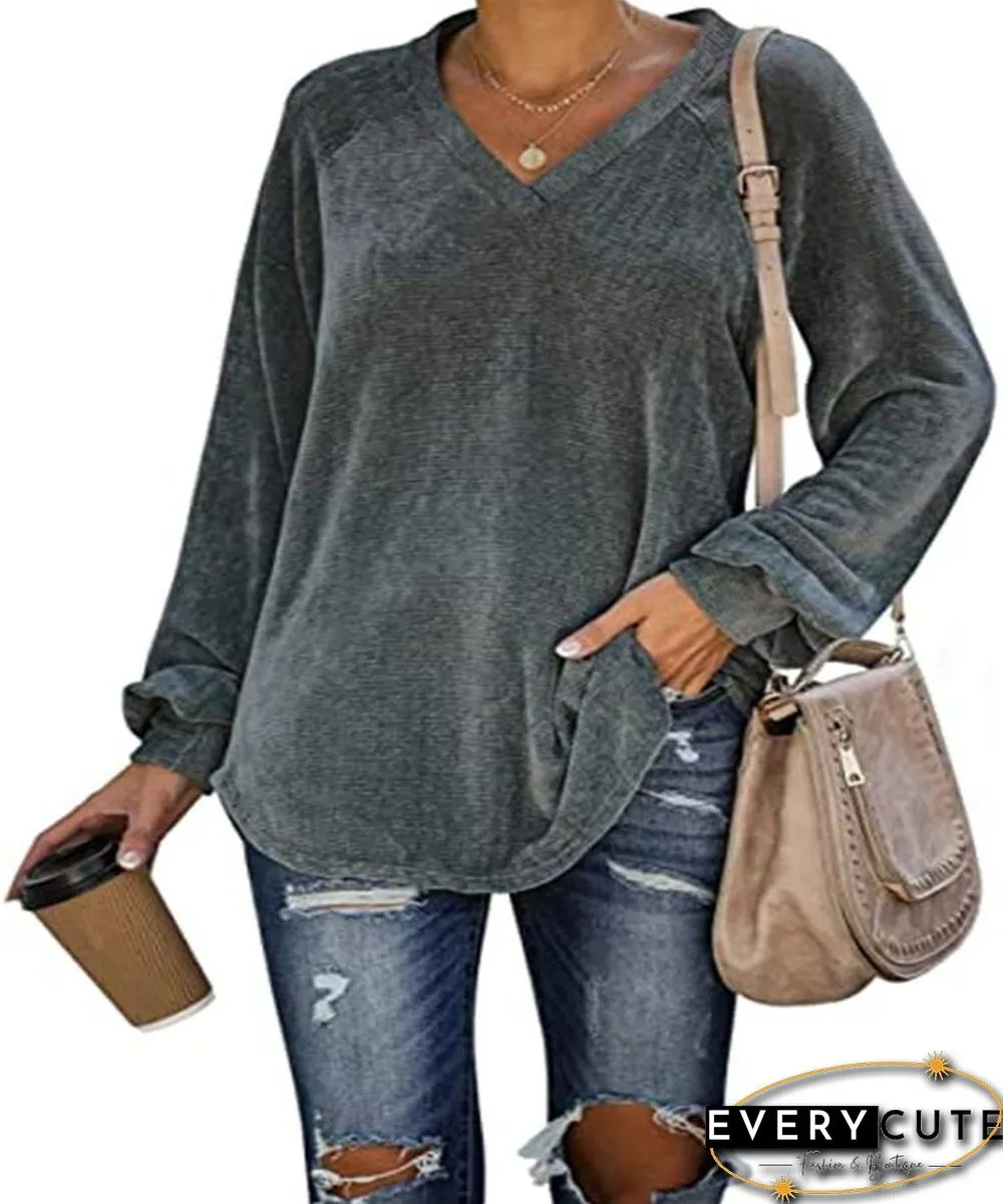 V Neck Long Sleeve Velvet Top