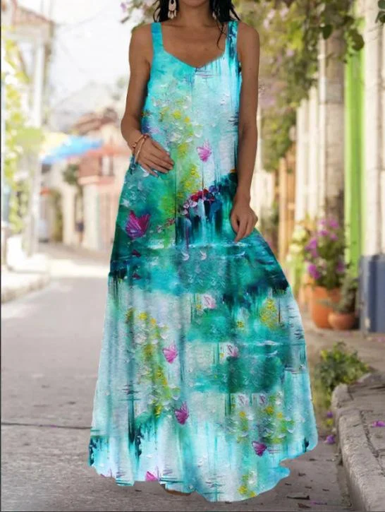 Butterfly Flower Print Strapless Off-shoulder Mopping Dress-Mayoulove