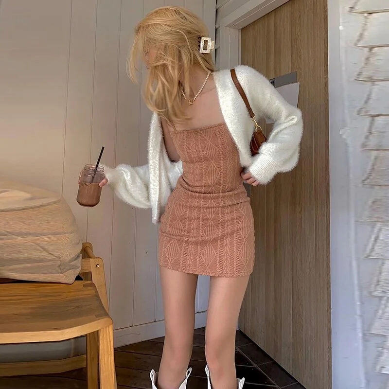 HEYounGIRL Sleeveless Knitted Bodycon Wrap Mini Dress Summer Fashion Strap Short Dresses Women Backless Summer Streetwear