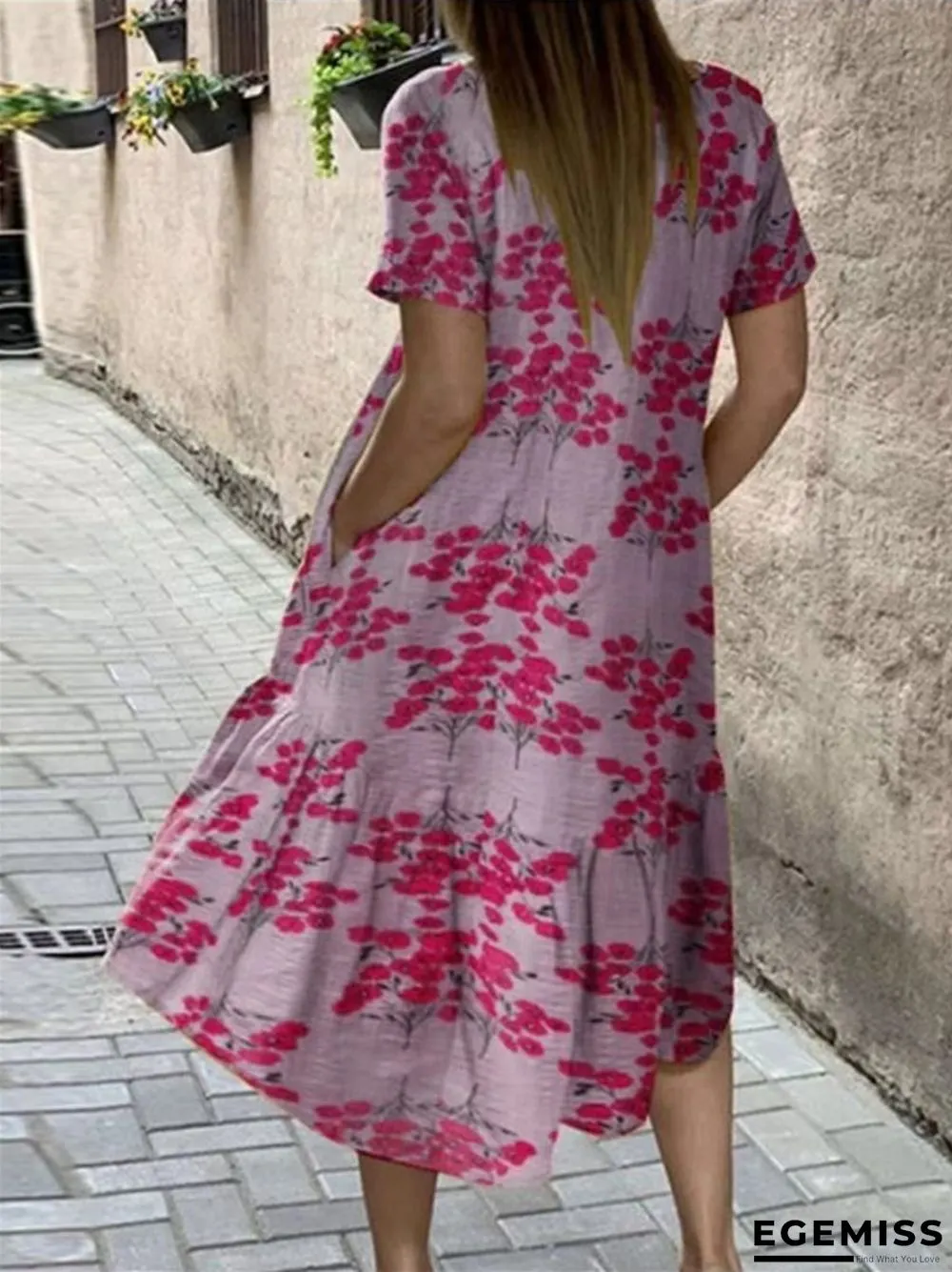 Flower Print Short Sleeve Plus Size Dress | EGEMISS