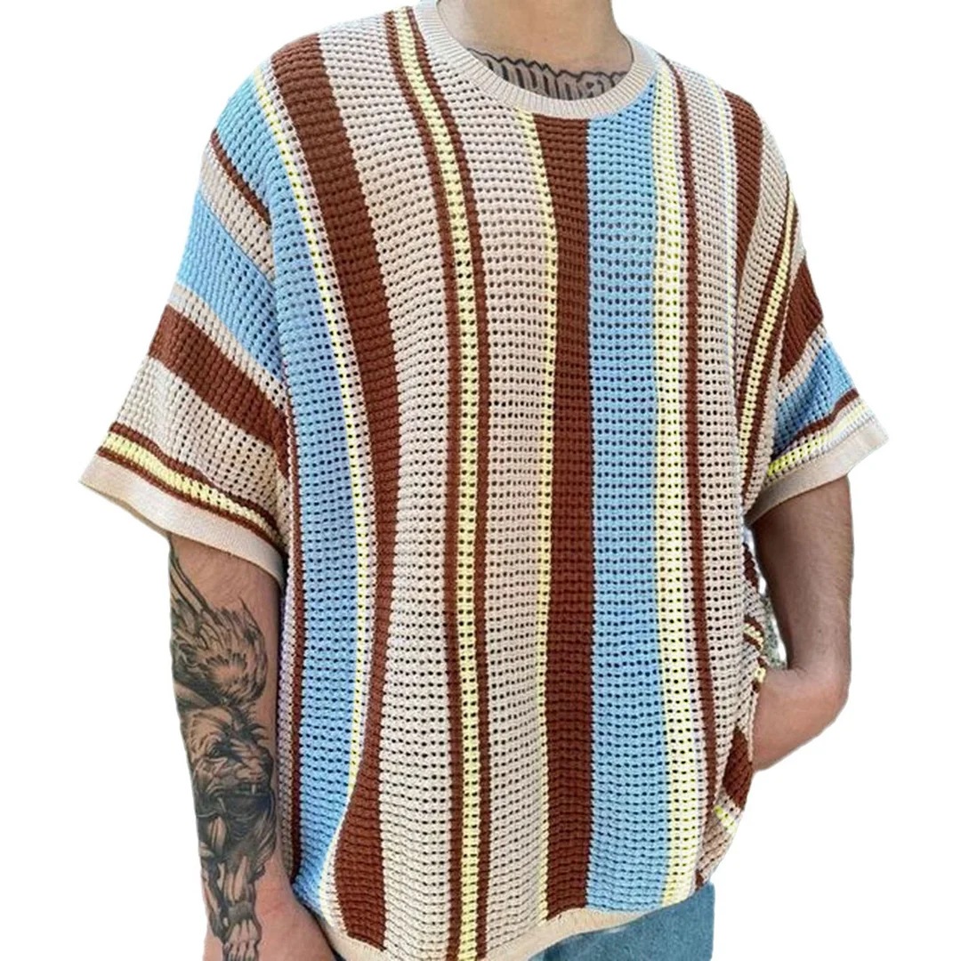 Uveng Uveng Men's New Summer Men's Knit Dress Round-Neck Short Sleeve Thin Knit T-Shirt SY0211