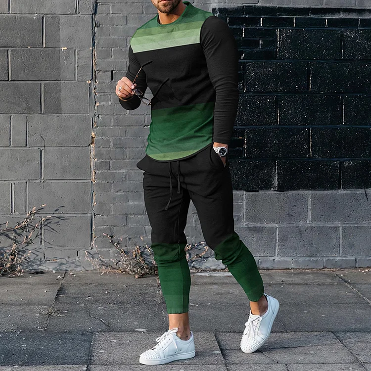 BrosWear Men's Gradient Long Sleeve T-Shirt And Pants  Co-Ord