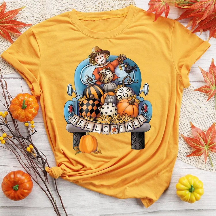 Autumn Scarecrow Hello Fall T-Shirt-08536