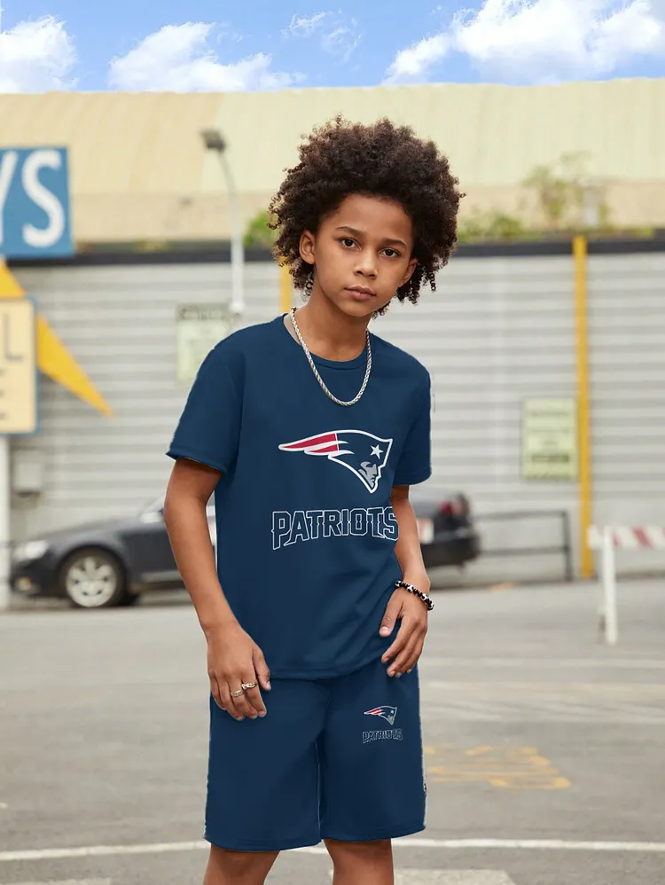 New England Patriots New Design Kids（5-14Y)' Casual Crew Neck T-shirt And Drawstring Shorts  2pcs/Set
