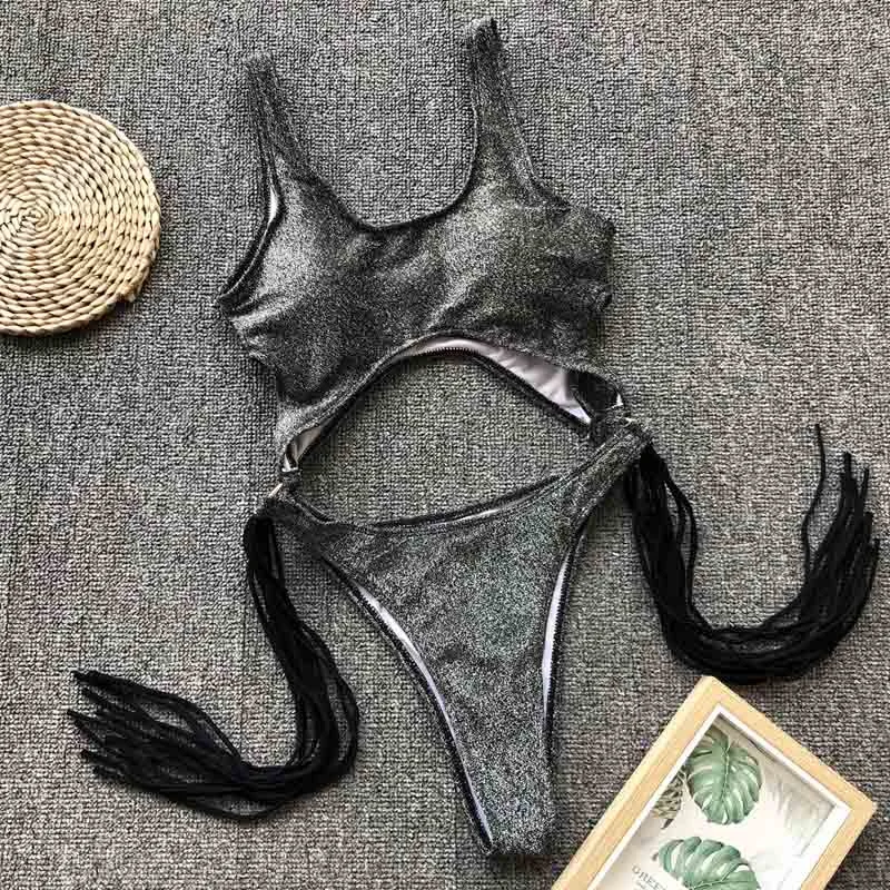 2021 New Sexy Leopard Swimwear Tummy Cut Out One Piece Swimsuit Female Tassel Bather Hollow Out Bathing Suit Swim Wear Lady 3880