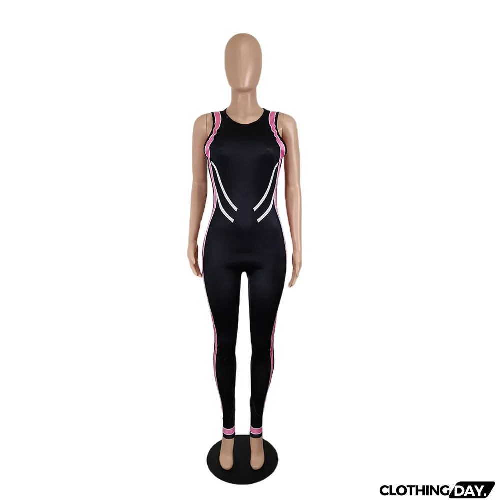 New Fashion Sports Printed Sleeveless Jumpsuit Plus Size