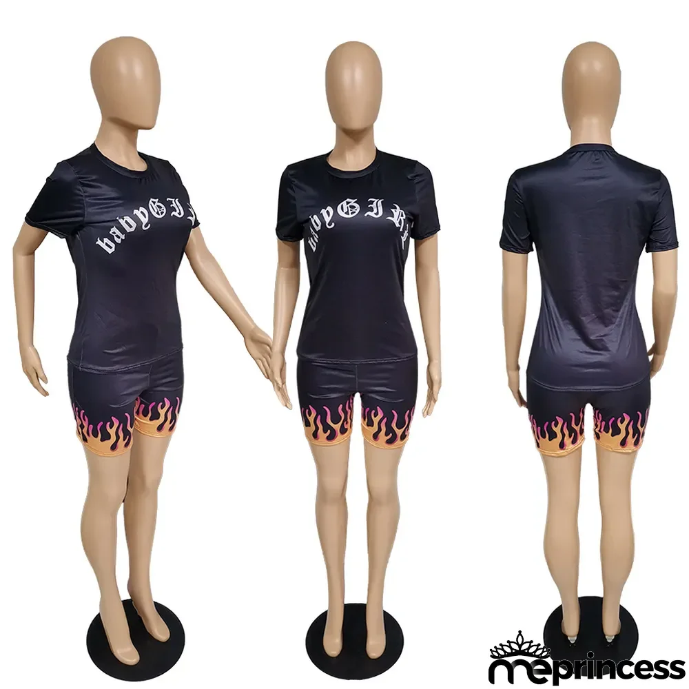 Casual Printed T Shirt And Shorts Two Piece Suits