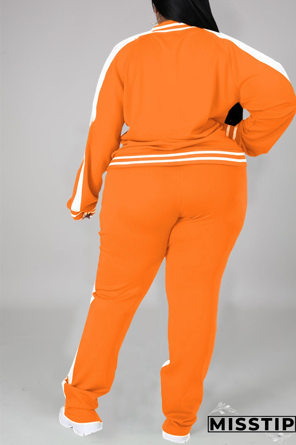 Black Fashion Casual Sportswear Zipper Collar Long Sleeve Regular Sleeve Patchwork Plus Size Set