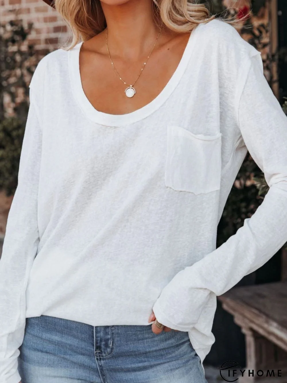 Casual Long Sleeve Round Neck Top T-shirt | IFYHOME