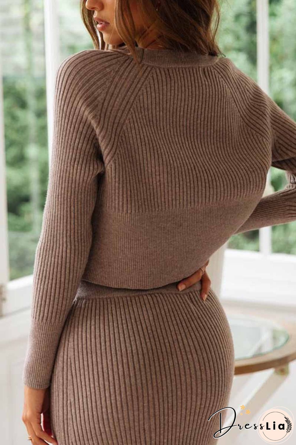Knitted Solid Color Sweater Skirt Suit