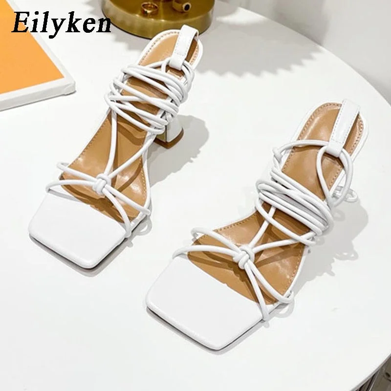 Eilyken 2022 New Design Ankle Strap Sandals Women Square heel Party Lace-Up Summer Strange Style Sandal Shoes size 41 42