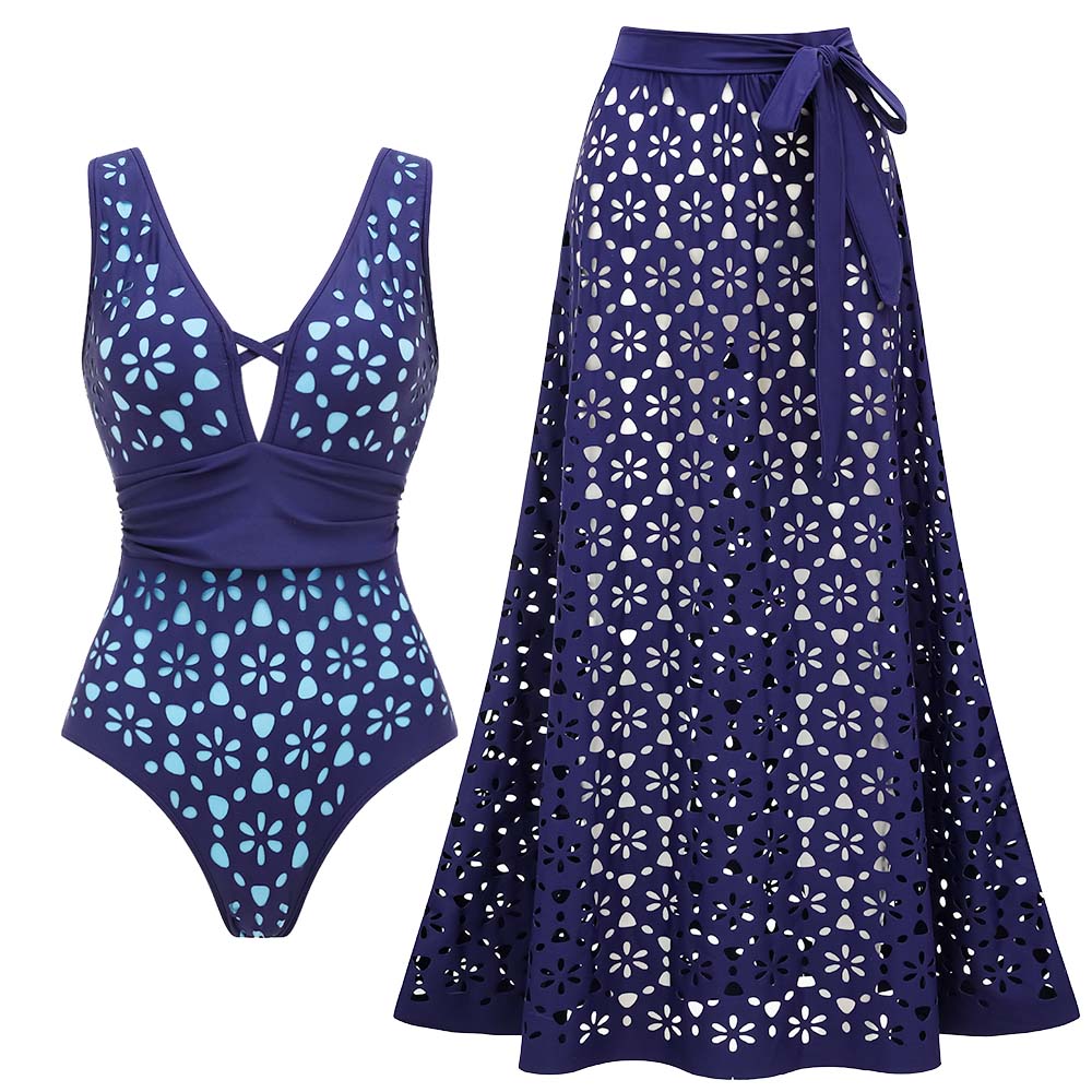 ✨ Hollow Out One Piece Swimsuit and Skirt  🤩