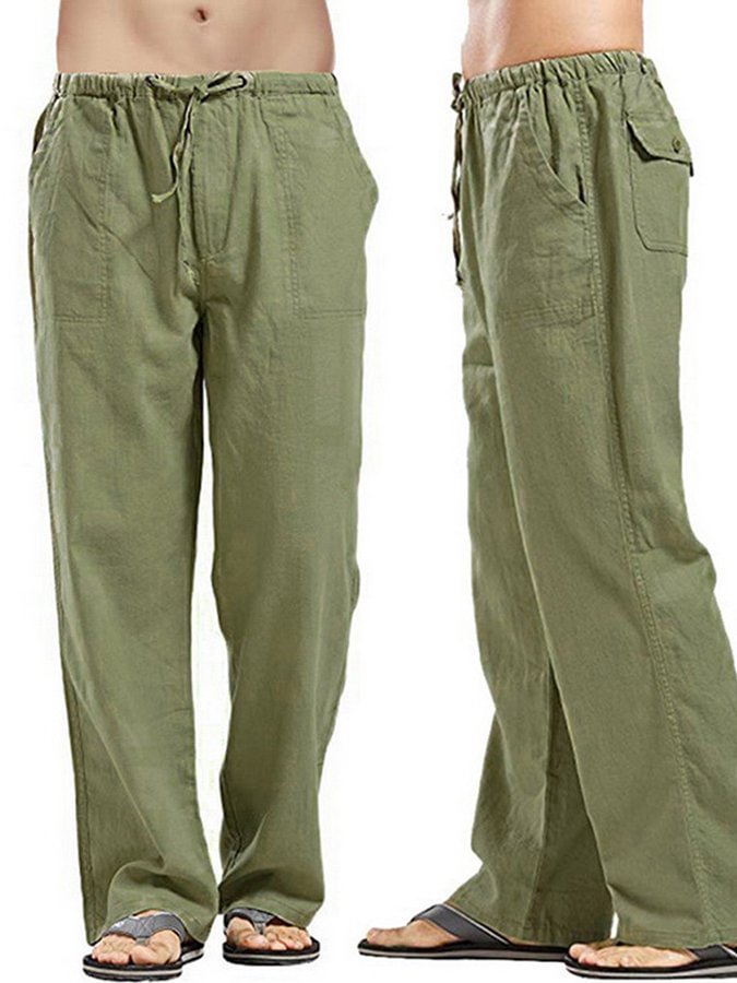 Men's Cotton Linen Loose Pocket Trousers socialshop