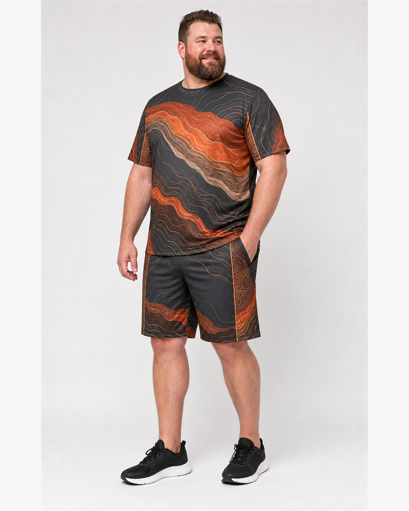 Big & Tall Canyon Wave Digital Print T-Shirt and Shorts Set