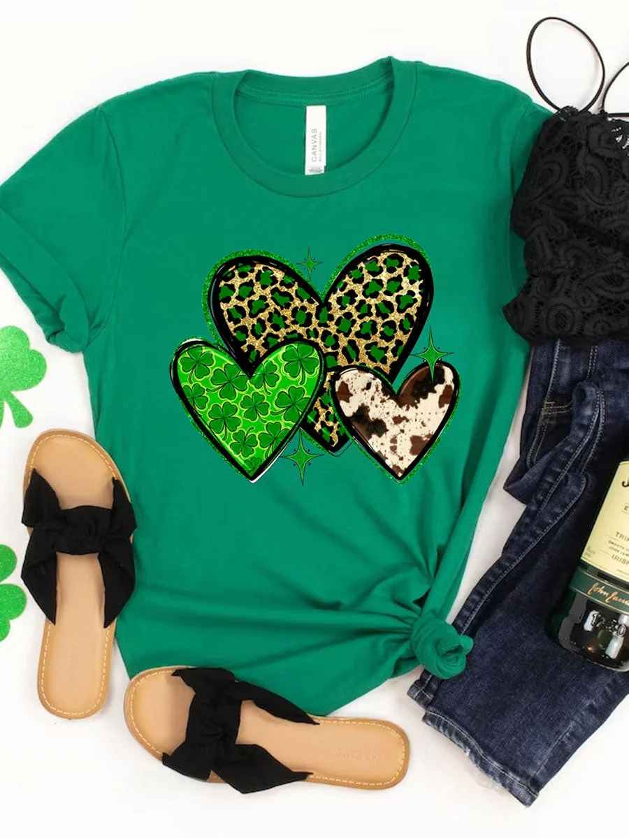 St. Patrick's Leopard Cowhide Hearts T-shirt