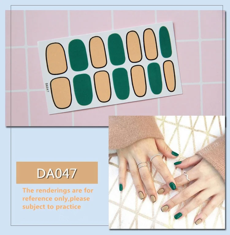Full Cover Wraps Nail Polish Stickers Strips Plain Nail Art Decorations Heart Designs Glitter Powder Manicure Tips-Nail Inspo