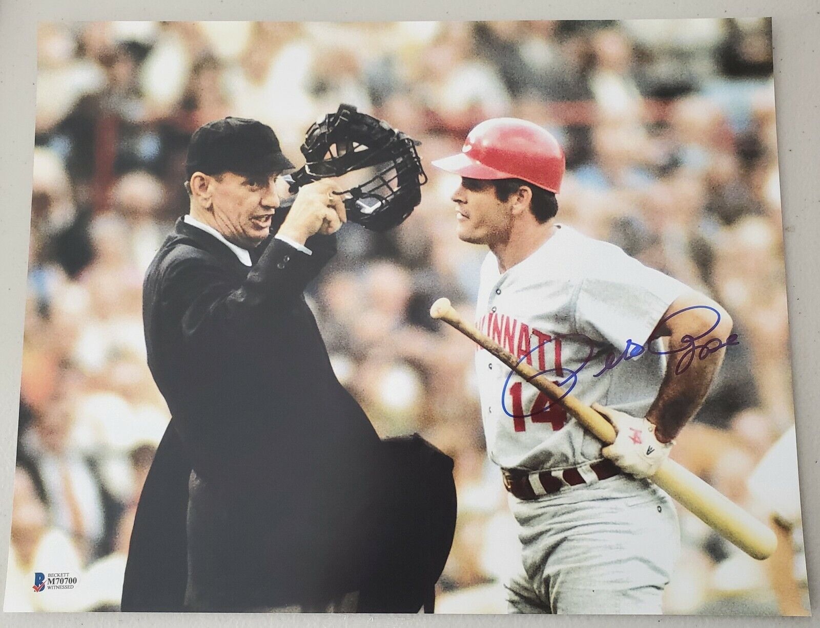 Autographed 11x14 PETE ROSE Cincinnati Reds Photo Poster painting - Beckett Witness COA