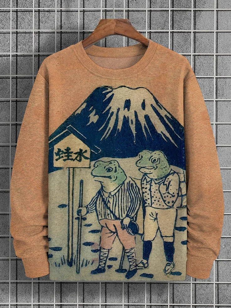 Men's Frog Travel Hiking Japanese Art Painting Print Casual Sweatshirt