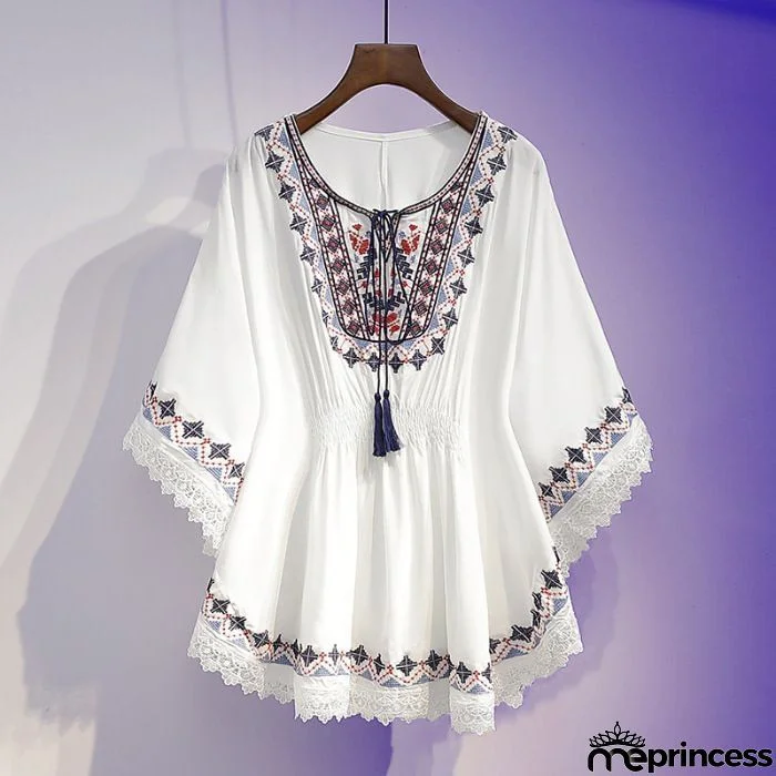 Print O Neck Loose Cover Blouse