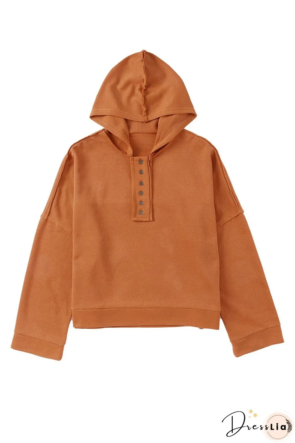 Casual Button Solid Patchwork Trim Hoodie
