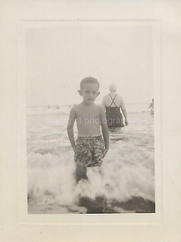 1940's Beach Boy FOUND Photo Poster painting bw NEW JERSEY SHORE Original Snapshot 19 8 O