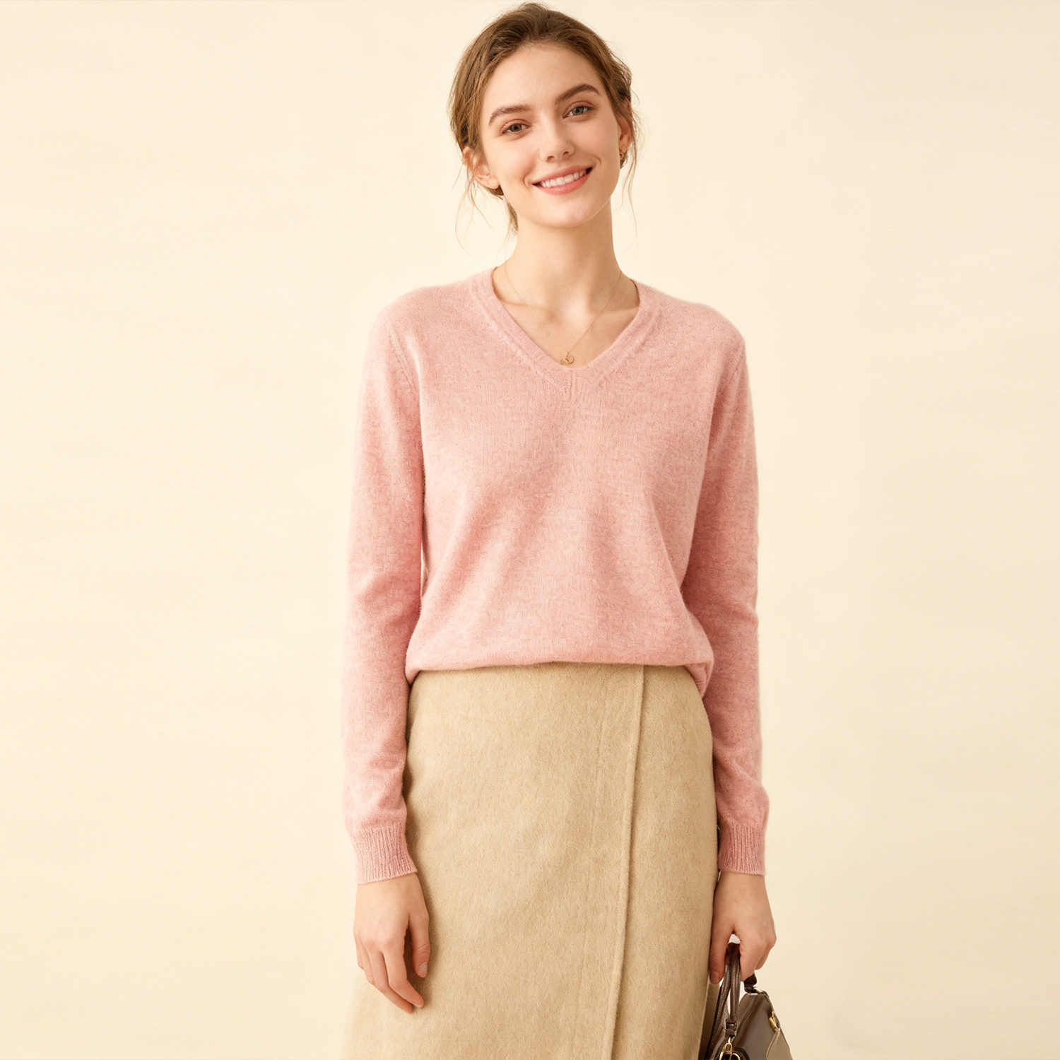 Natty V Neck Women's Cashmere Sweater REAL SILK LIFE