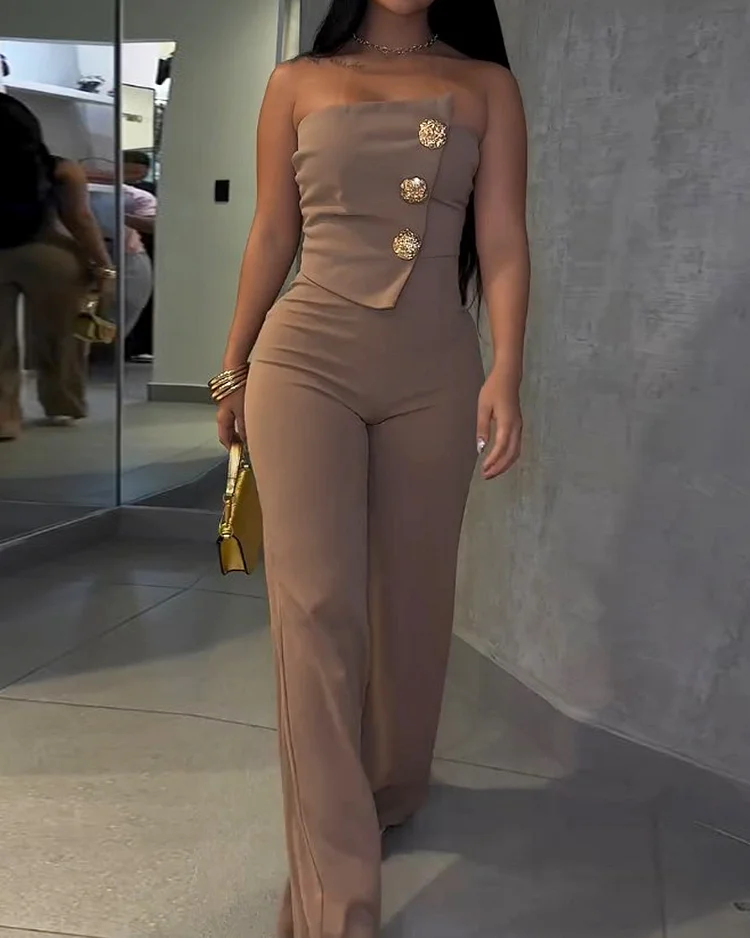 Sleeveless solid color jumpsuit