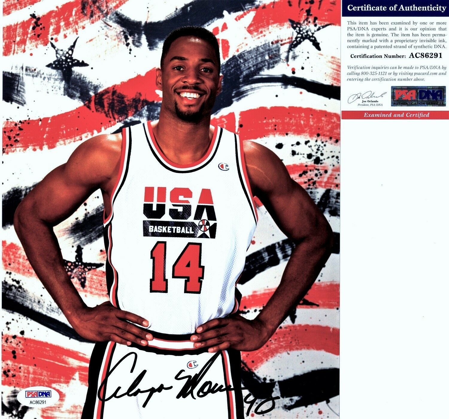 Alonzo Mourning Signed Autographed Dream Team USA 8x10 inch Photo Poster painting + PSA/DNA COA